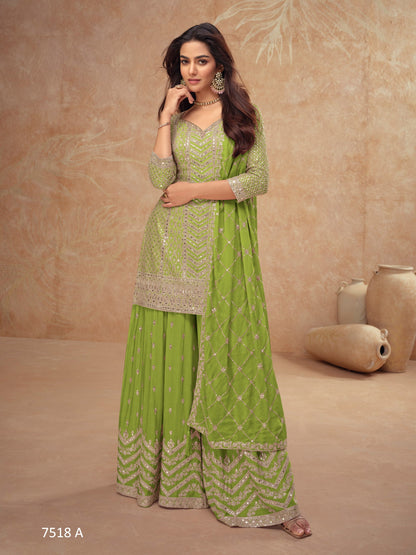 Anaita Green Chinon Sequence Embroidered Readymade Salwar Suit