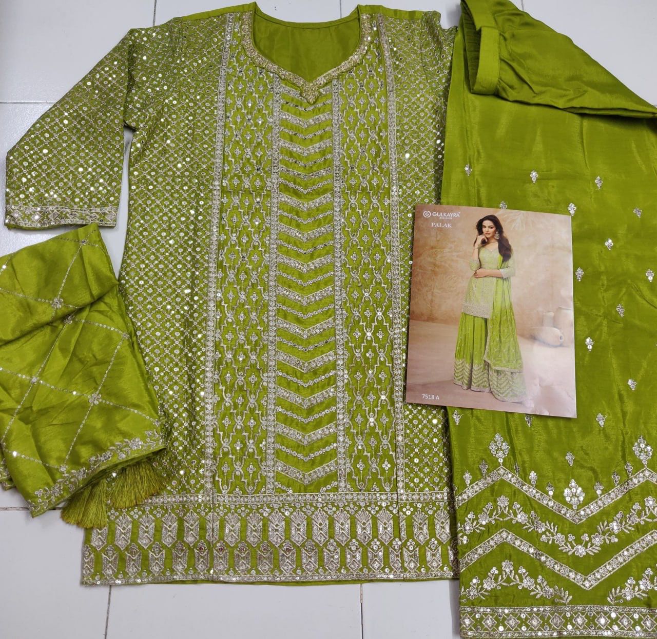 Anaita Green Chinon Sequence Embroidered Readymade Salwar Suit
