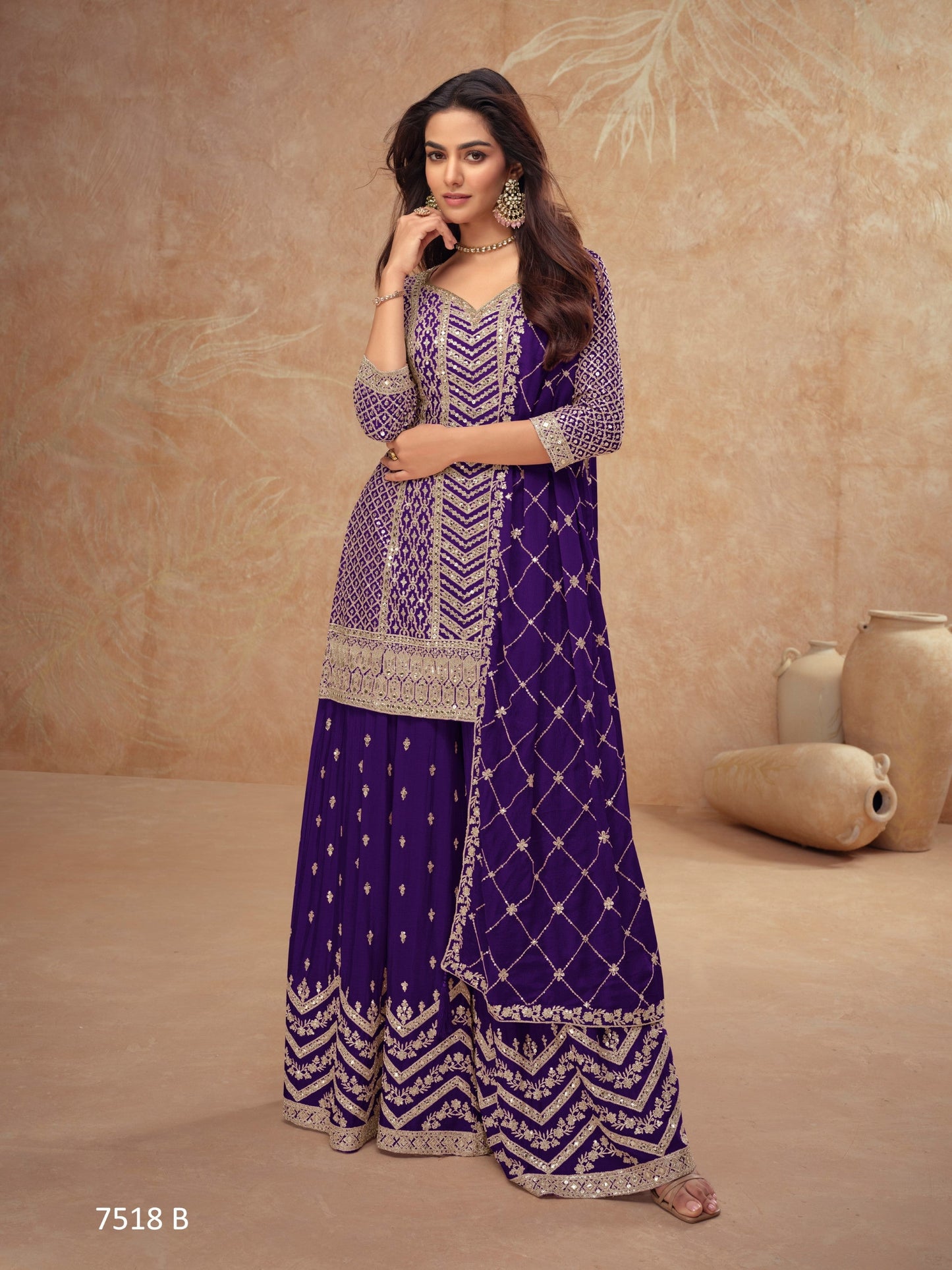 Anaita Violet Chinon Sequence Embroidered Readymade Salwar Suit