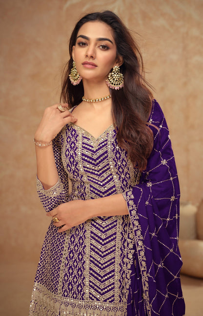 Anaita Violet Chinon Sequence Embroidered Readymade Salwar Suit