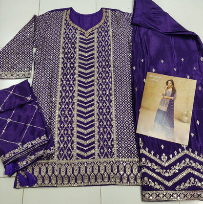 Anaita Violet Chinon Sequence Embroidered Readymade Salwar Suit