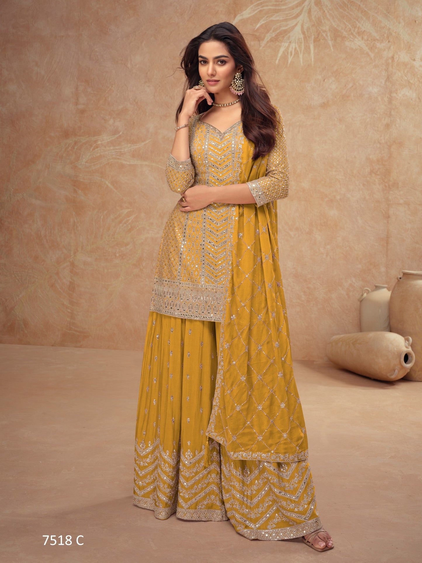 Anaita Yellow Chinon Sequence Embroidered Readymade Salwar Suit