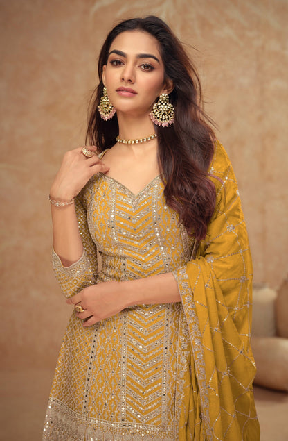 Anaita Yellow Chinon Sequence Embroidered Readymade Salwar Suit
