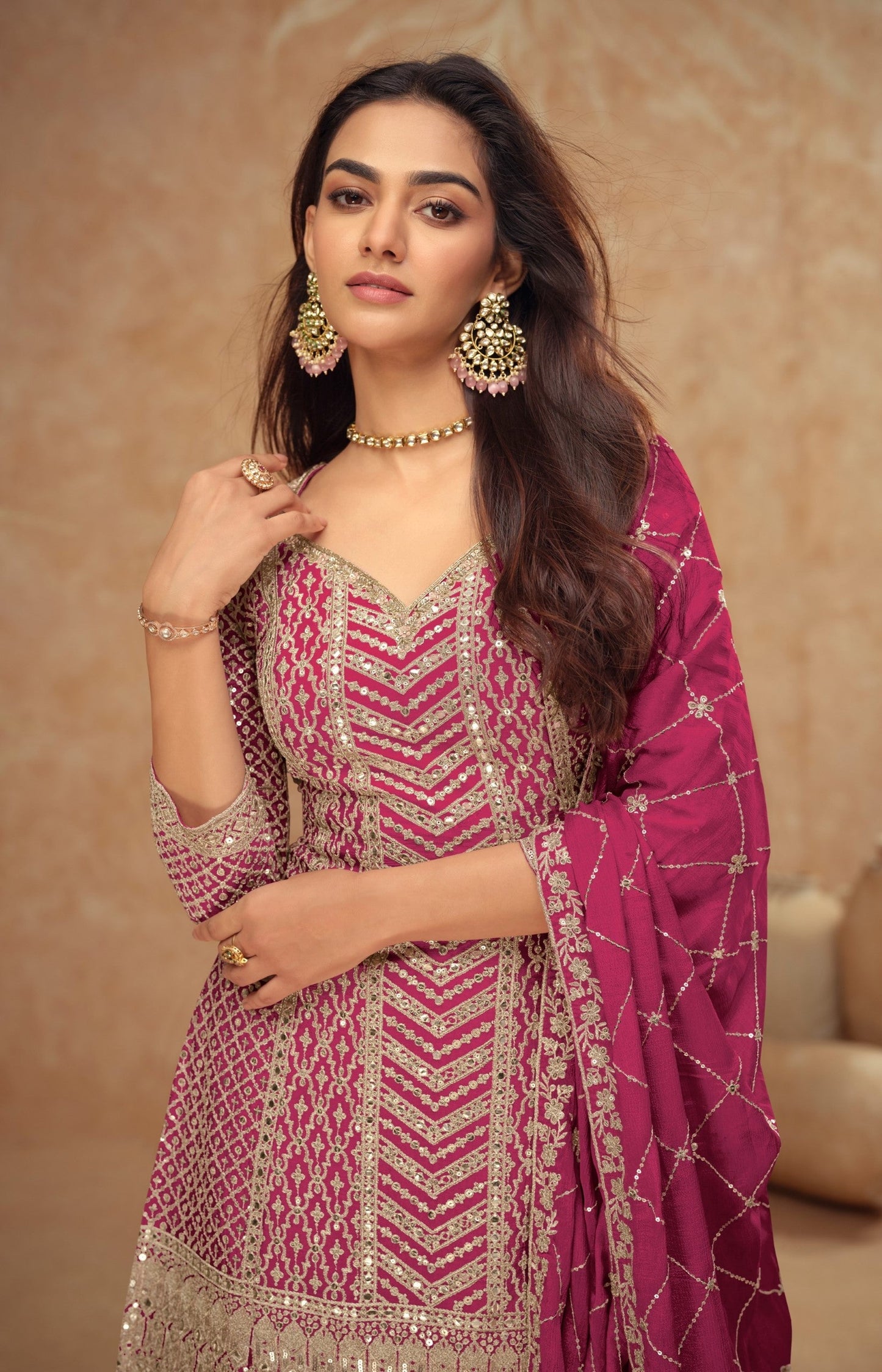Anaita Pink Chiffon Sequins Embroidered Readymade Salwar Suit