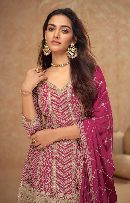 Anaita Pink Chiffon Sequins Embroidered Readymade Salwar Suit