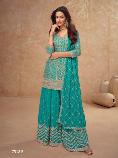 Anaita Sky Blue Chinon Sequence Embroidered Readymade Salwar Suit