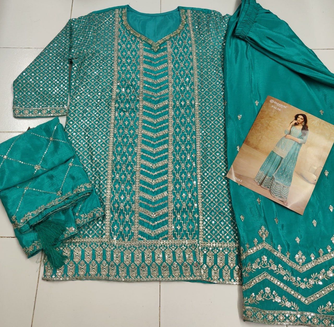 Anaita Sky Blue Chinon Sequence Embroidered Readymade Salwar Suit