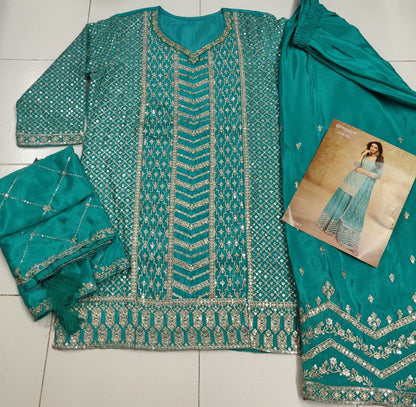 Anaita Sky Blue Chinon Sequence Embroidered Readymade Salwar Suit