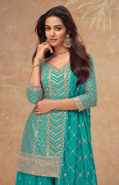 Anaita Sky Blue Chinon Sequence Embroidered Readymade Salwar Suit
