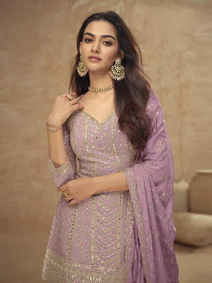 Anaita Light Pink Chiffon Sequin Embroidered Readymade Salwar Suit