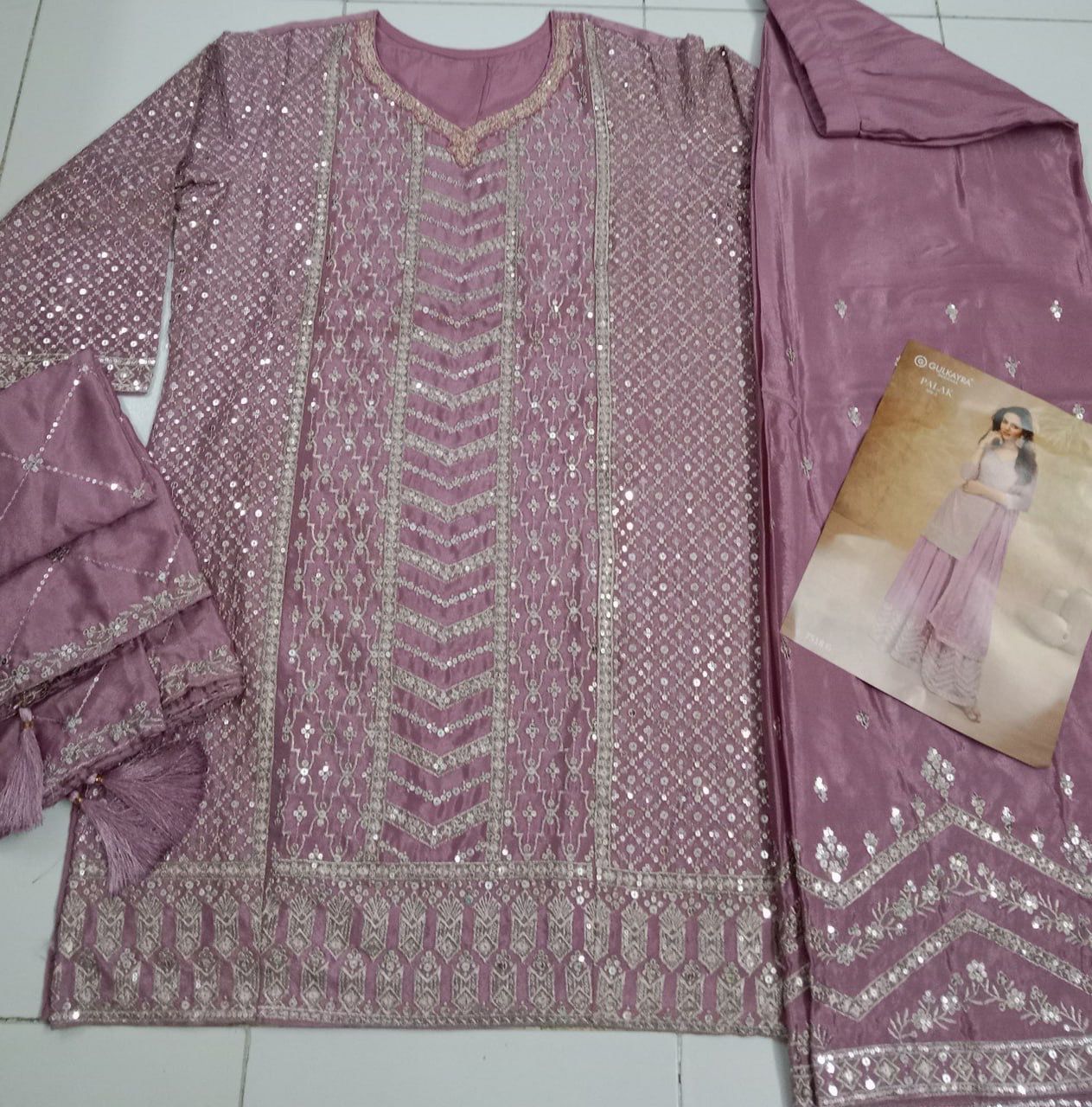 Anaita Light Pink Chiffon Sequin Embroidered Readymade Salwar Suit