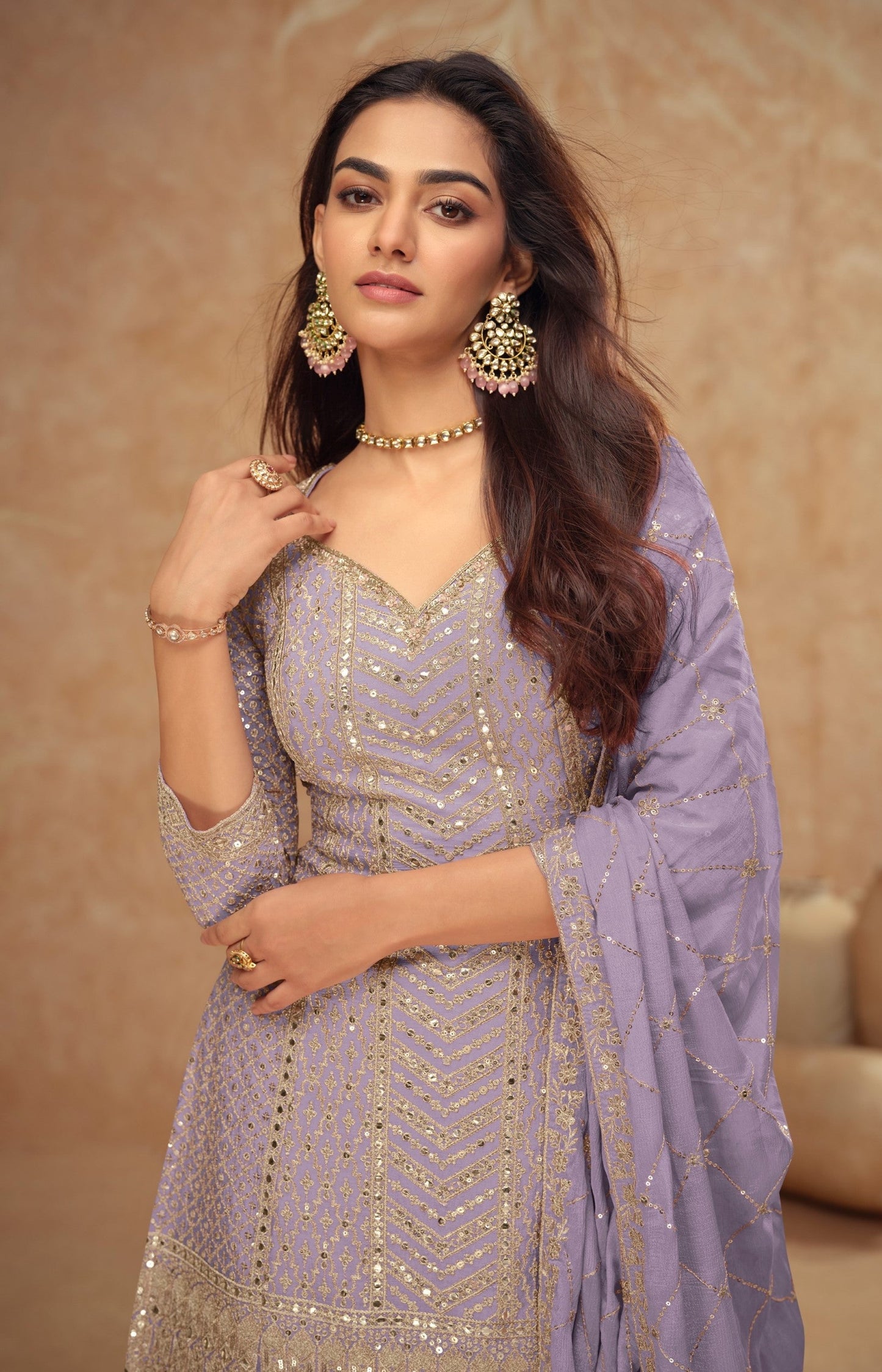Anaita Light Lavender Chinon Sequence Embroidered Readymade Salwar Suit