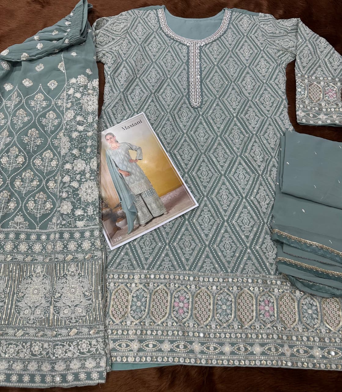 Anaita Sky Blue Georgette Stitched Suit With Embroidery & Sequence Work