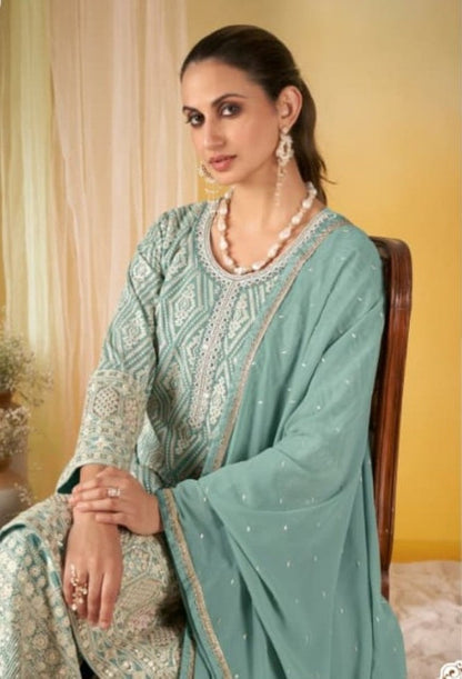 Anaita Sky Blue Georgette Stitched Suit With Embroidery & Sequence Work