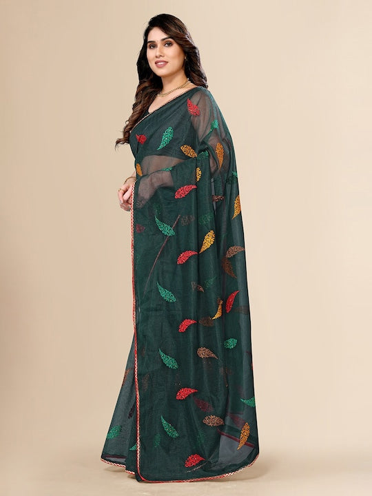 Fabmora Ethnic Motifs Embroidered Net Saree