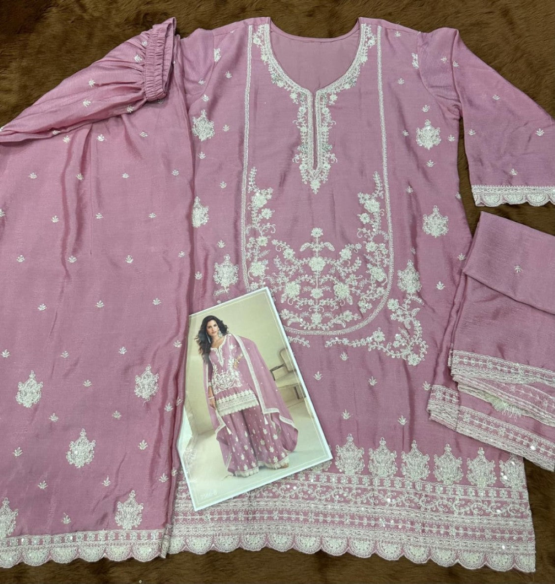 Anaita Purple Chinon Stitched Suit with Embroidery & Sequence Work
