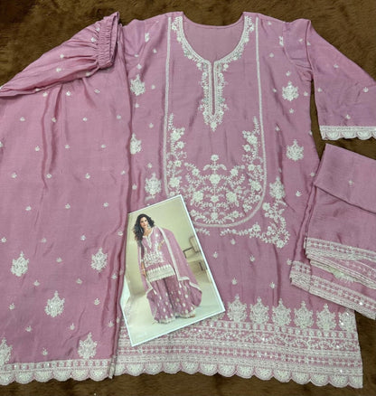 Anaita Purple Chinon Stitched Suit with Embroidery & Sequence Work