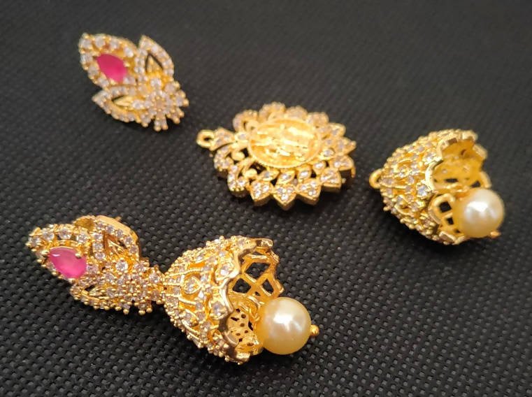 AD Rubies Designer 4 in 1 Temple Earrings
