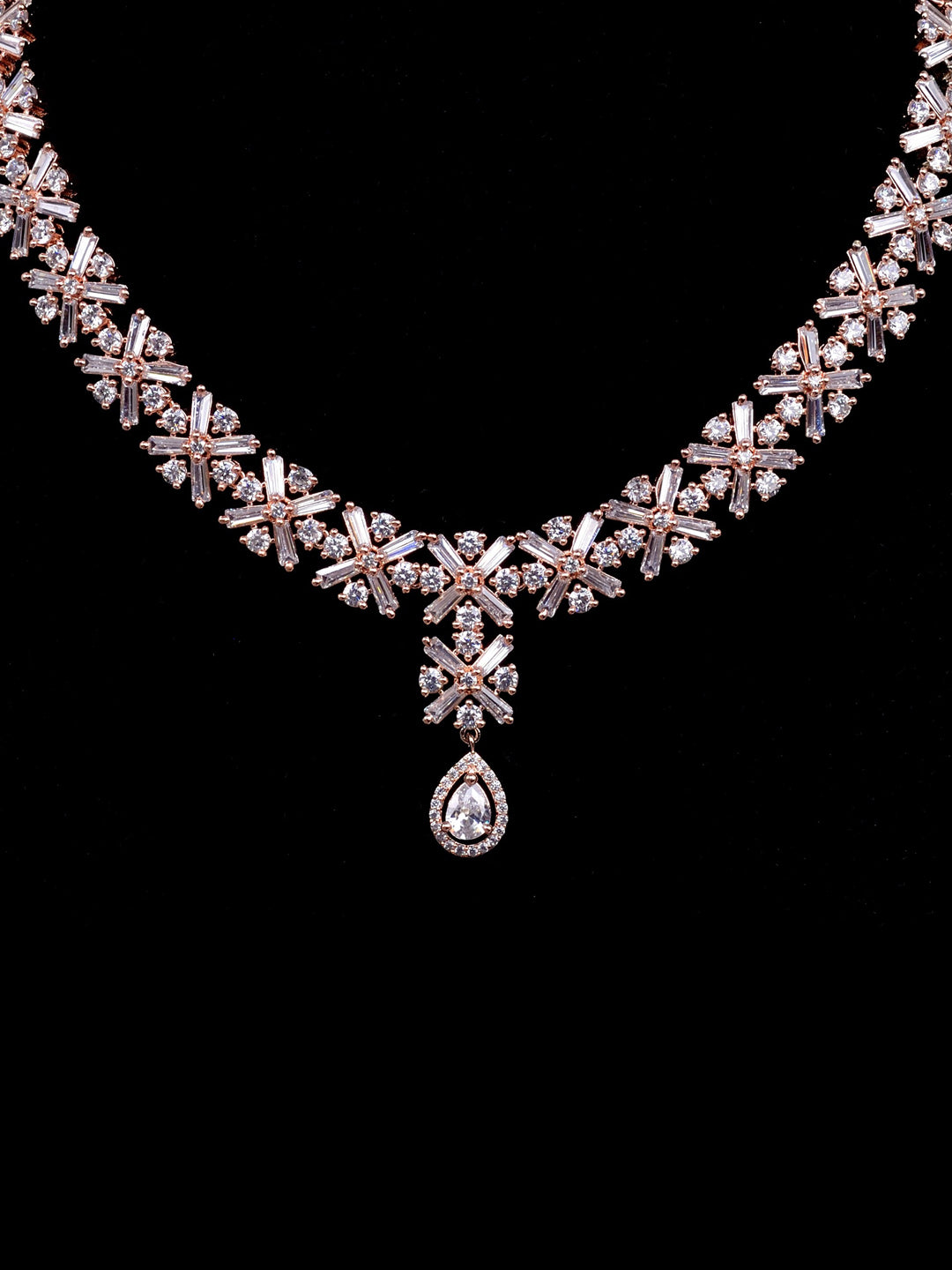 Saraf RS Jewellery Rose Gold-Polished American Diamond Studded Handcrafted Jewellery Set