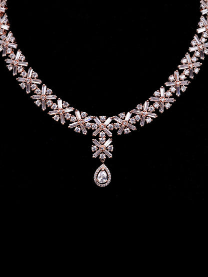 Saraf RS Jewellery Rose Gold-Polished American Diamond Studded Handcrafted Jewellery Set