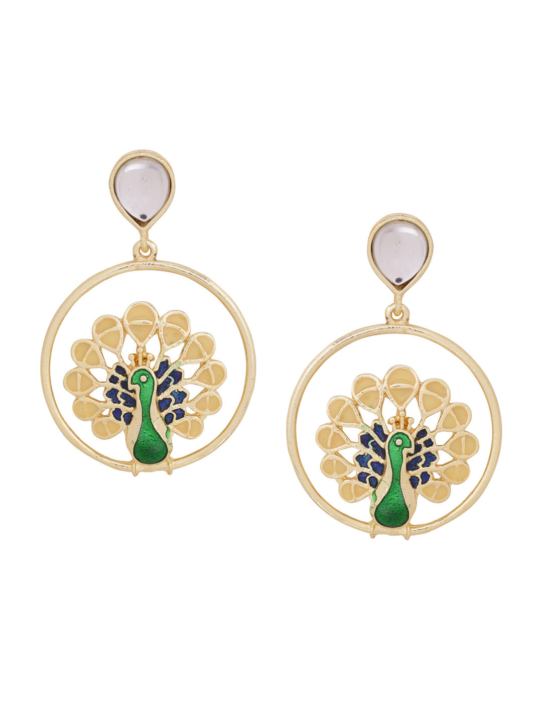 Shoshaa Green Peacock Shaped Drop Earrings