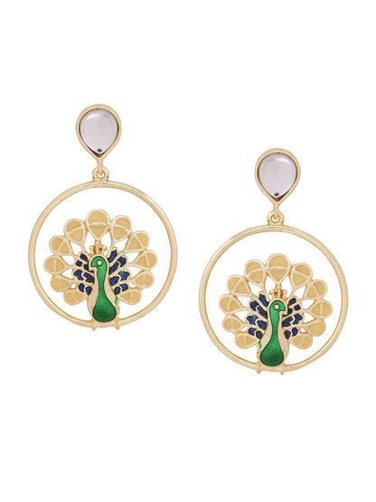 Shoshaa Green Peacock Shaped Drop Earrings