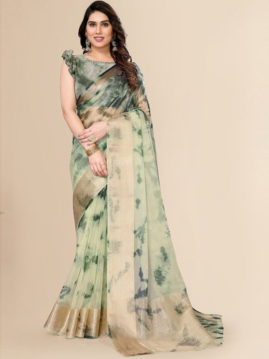Fabmora Tie and Dye Zari Organza Saree