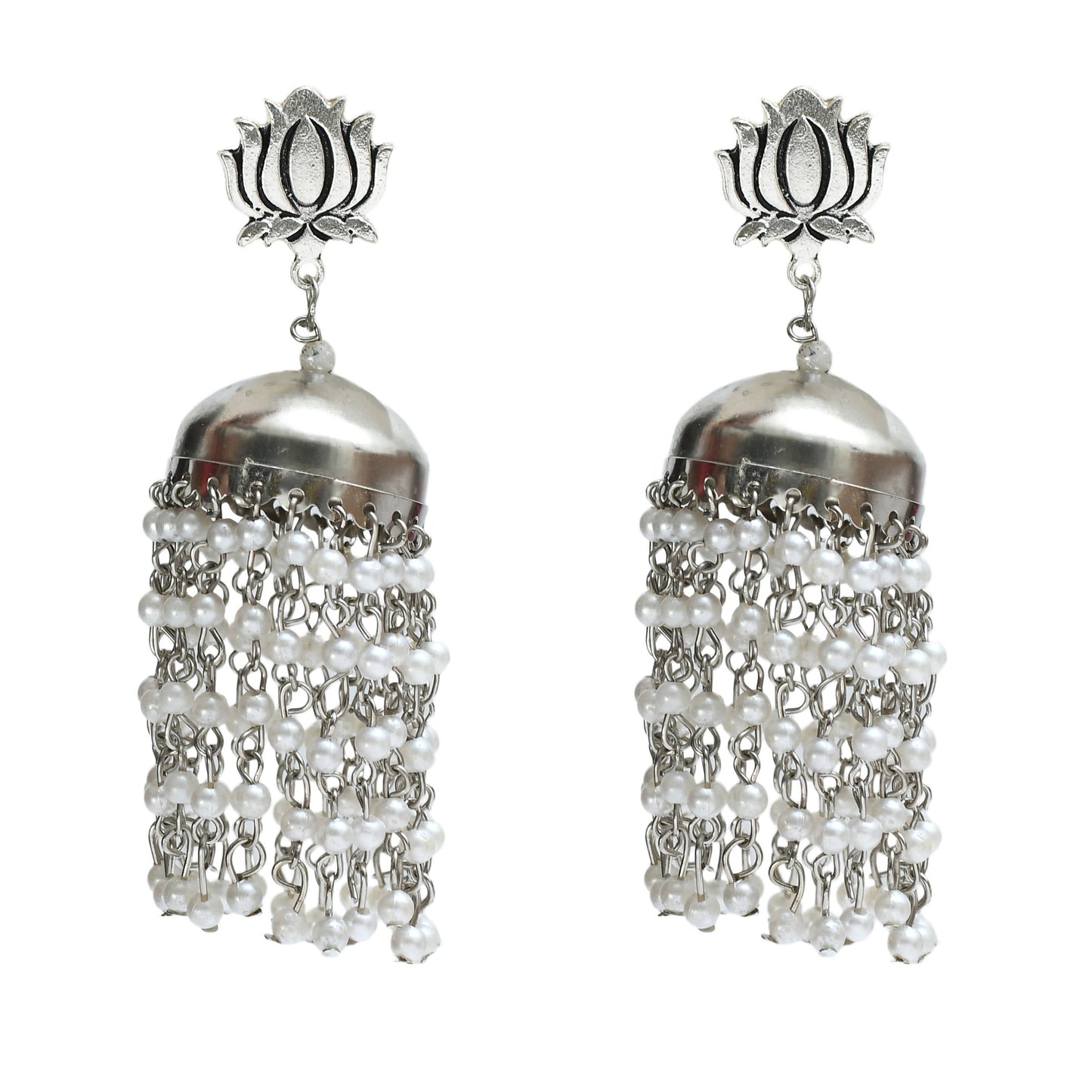 Mominos Fashion Johar Kamal Lotus Design Earrings With Pearls Jhumkas