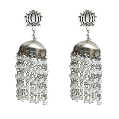 Mominos Fashion Johar Kamal Lotus Design Earrings With Pearls Jhumkas