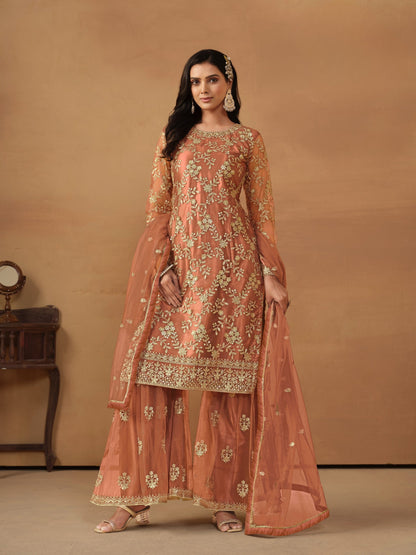 Anaita Brown Embroidered Net Salwar Suit