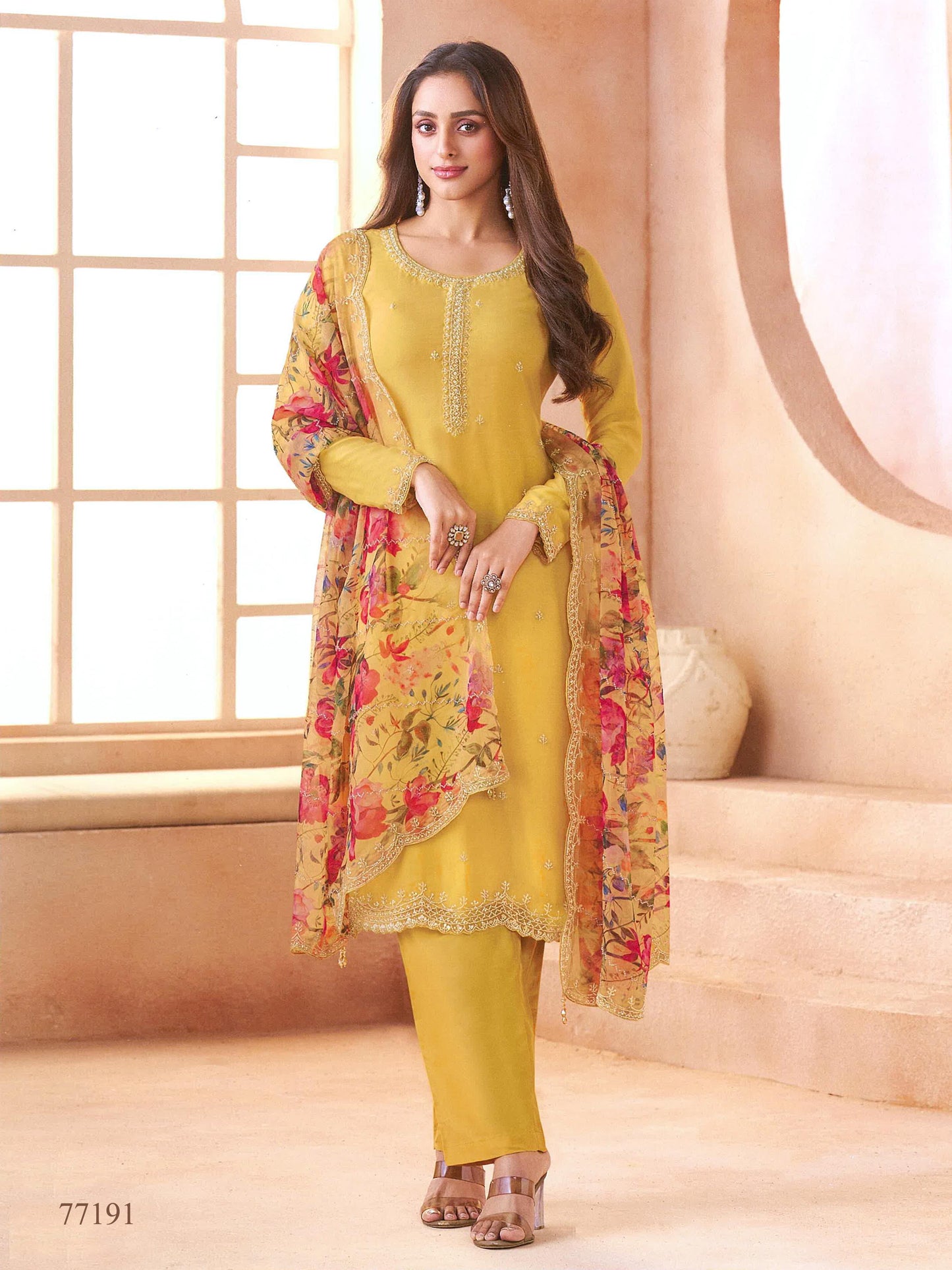Anaita Yellow Chiffon Suit with Digital Printed & Beats Work