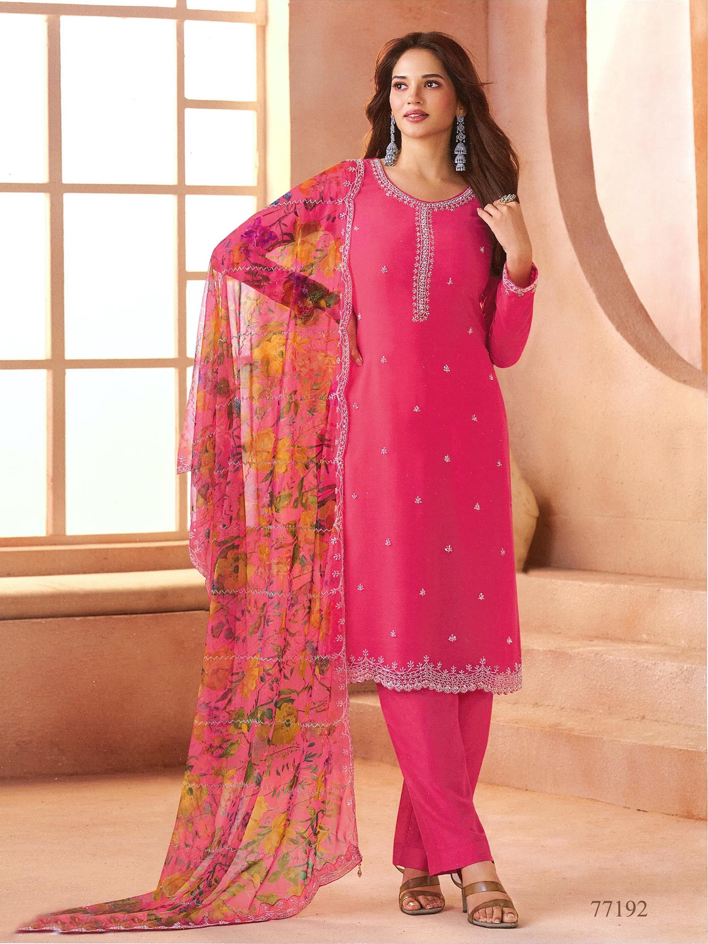 Anaita Magenta Chiffon Suit with Digital Printed & Beats Work