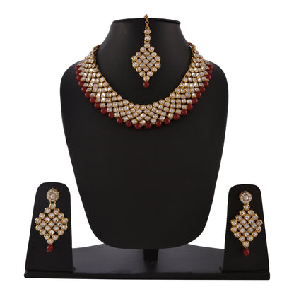 Gold-Polished Alloy Mehrron Kundan Choker Necklace Set With Maangtika - The Pari