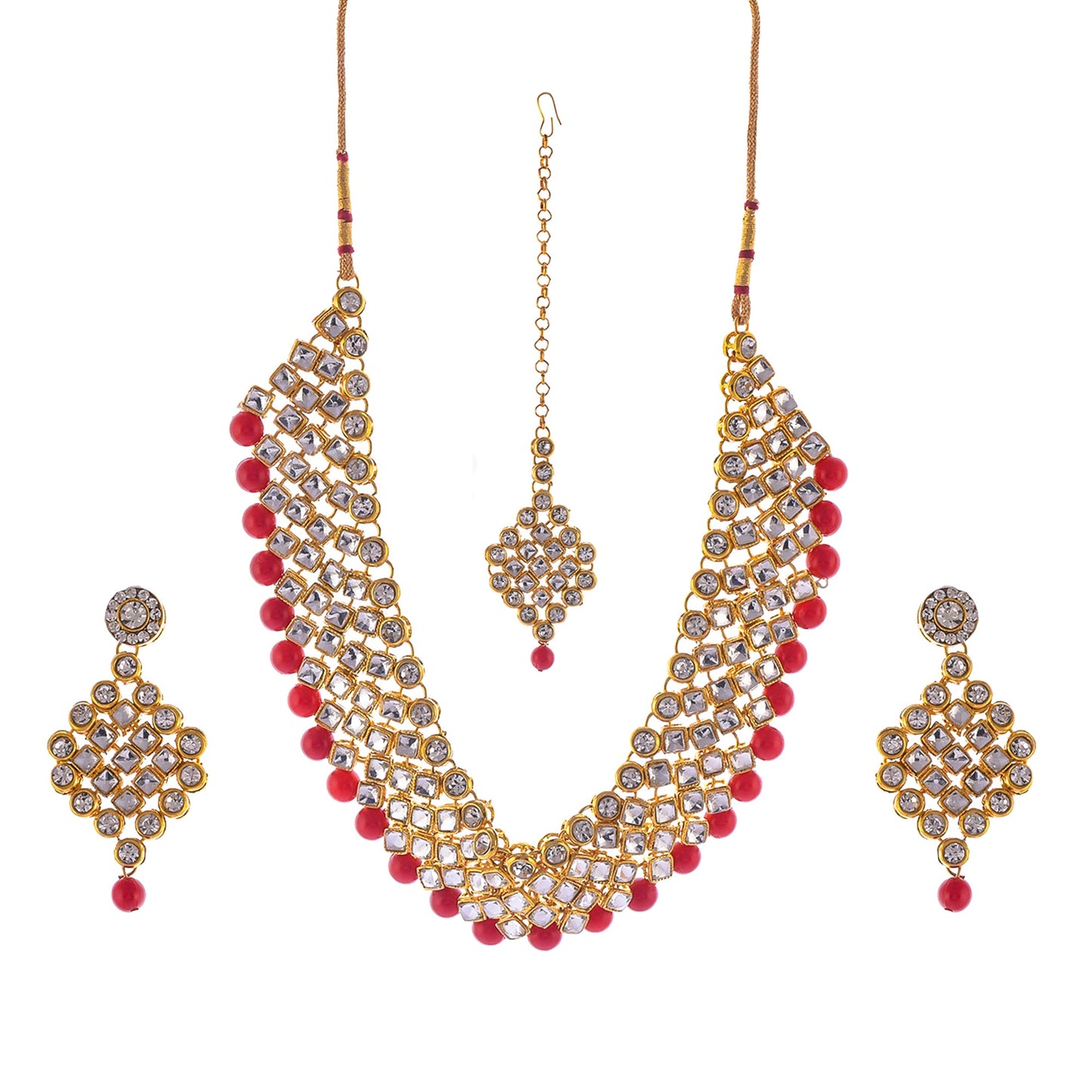 Gold-Polished Alloy Mehrron Kundan Choker Necklace Set With Maangtika - The Pari