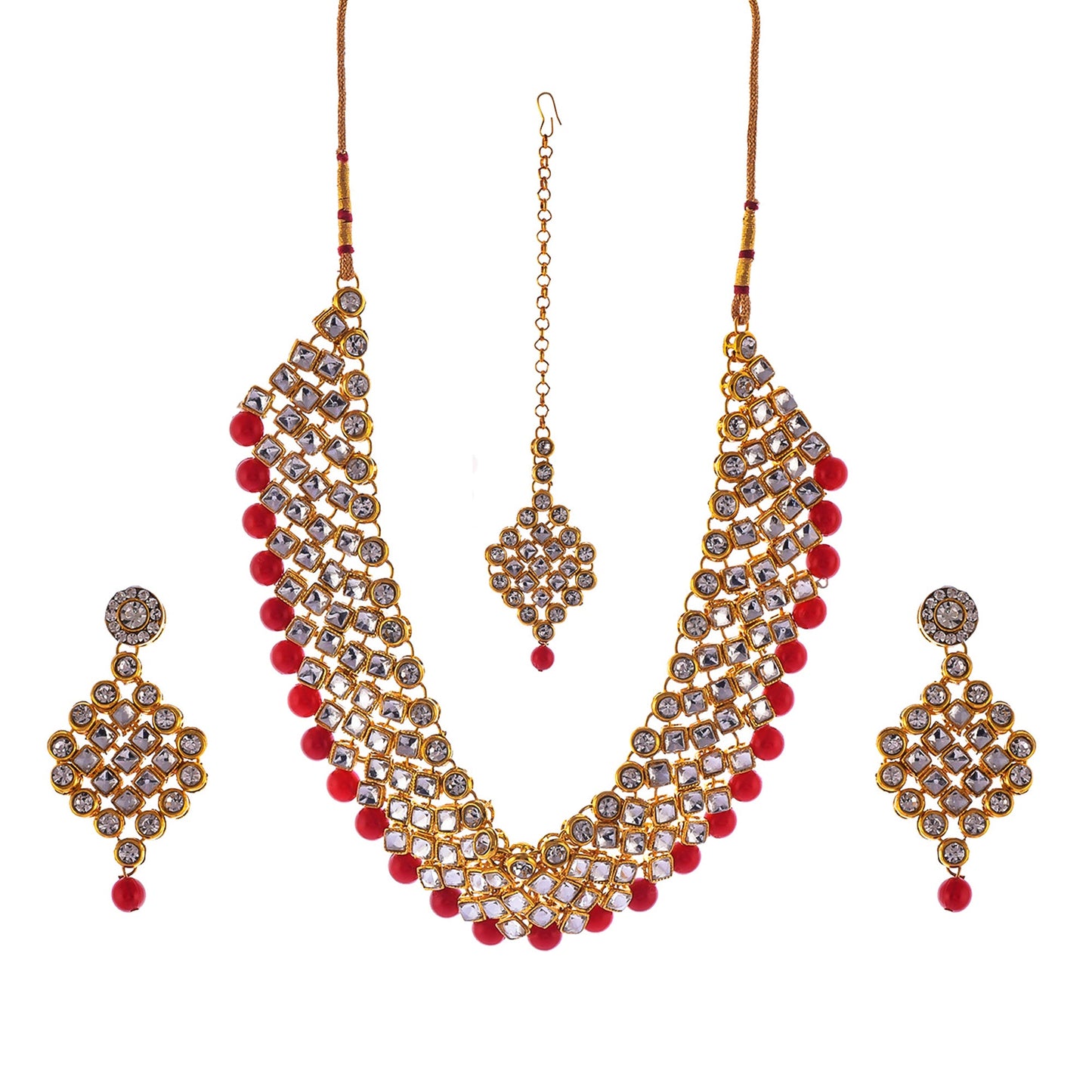 Gold-Polished Alloy Mehrron Kundan Choker Necklace Set With Maangtika - The Pari