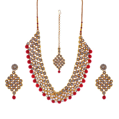 Gold-Polished Alloy Mehrron Kundan Choker Necklace Set With Maangtika - The Pari