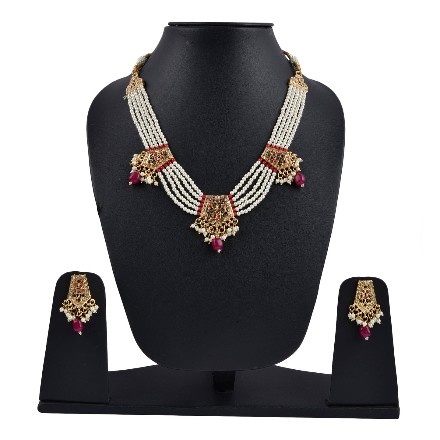 Gold-Polished Alloy Pearl Choker Set With Jadau Kundan Work Motifs - The Pari