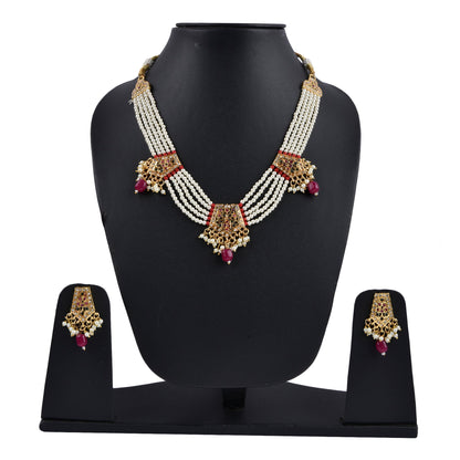 Gold-Polished Alloy Pearl Choker Set With Jadau Kundan Work Motifs - The Pari