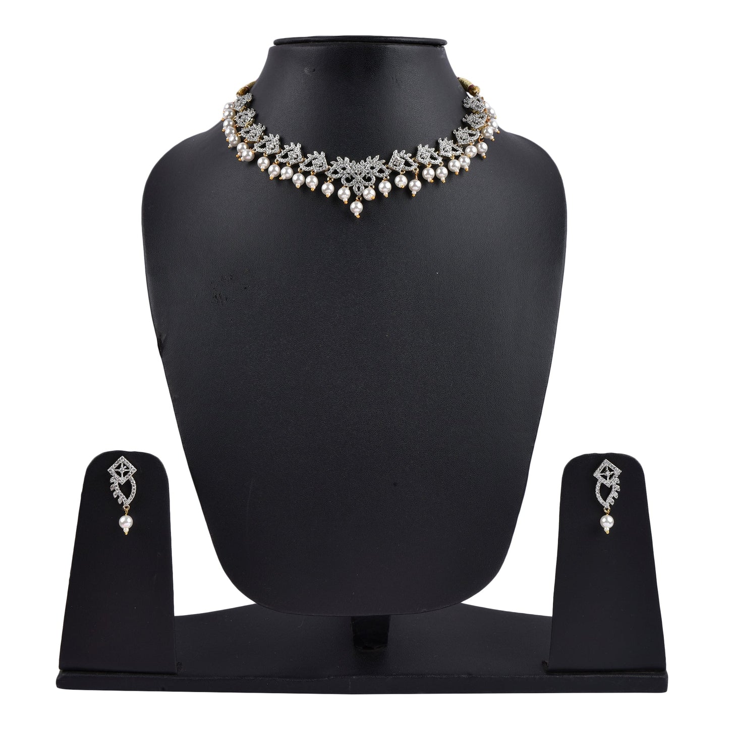 Rhodium-Plated Alloy Pearl Hanging Designer Choker Necklace - The Pari
