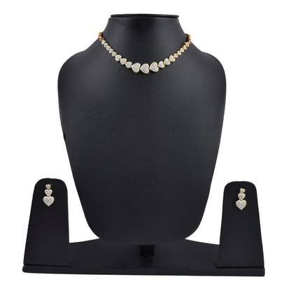 Rhodium-Plated Alloy Heart Shape Ad Necklace With Bracelet - The Pari