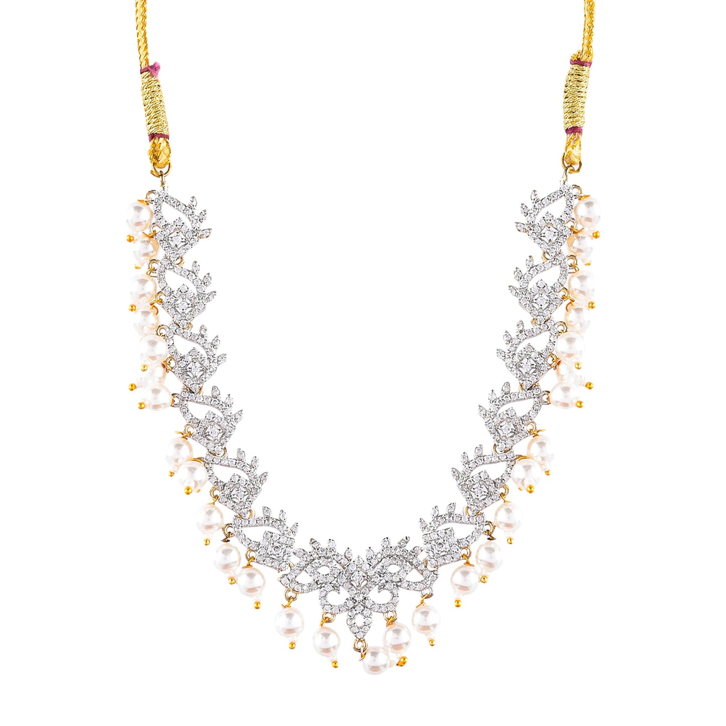 Rhodium-Plated Alloy Pearl Hanging Designer Choker Necklace - The Pari
