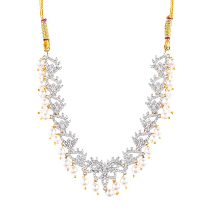 Rhodium-Plated Alloy Pearl Hanging Designer Choker Necklace - The Pari