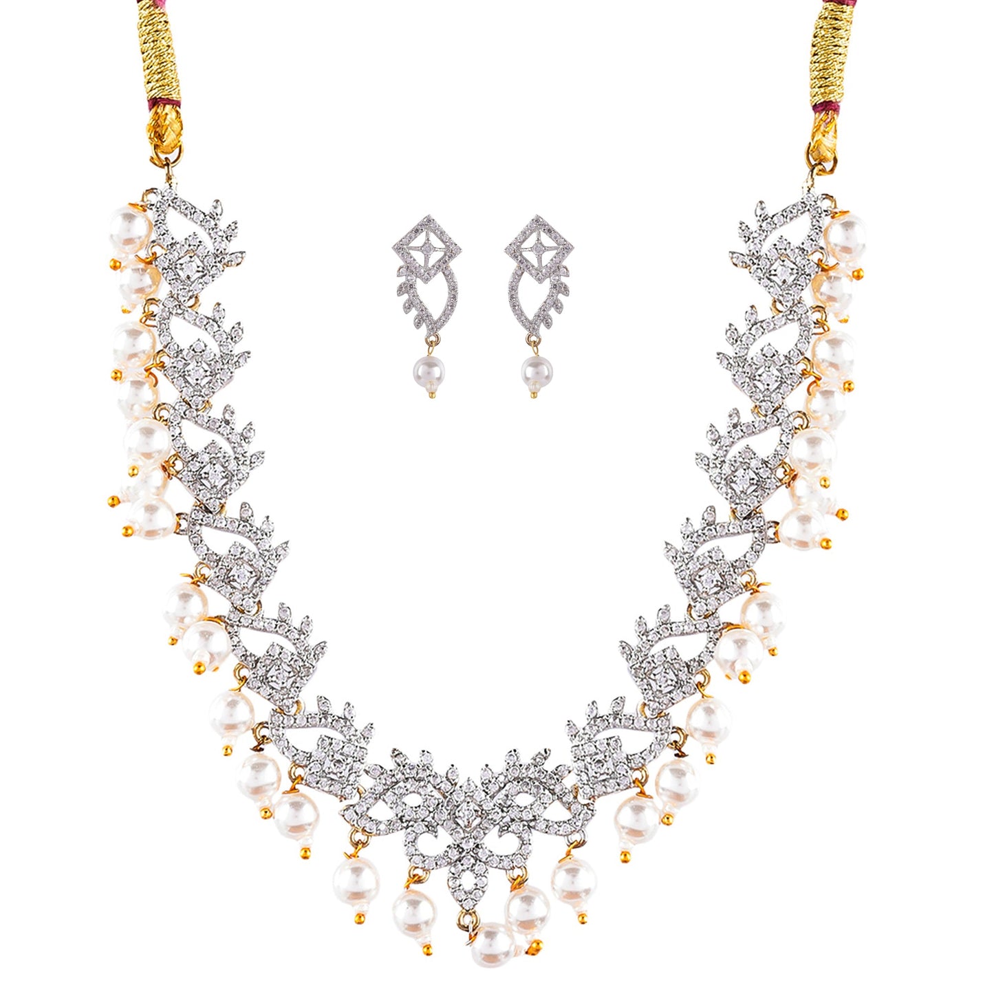 Rhodium-Plated Alloy Pearl Hanging Designer Choker Necklace - The Pari