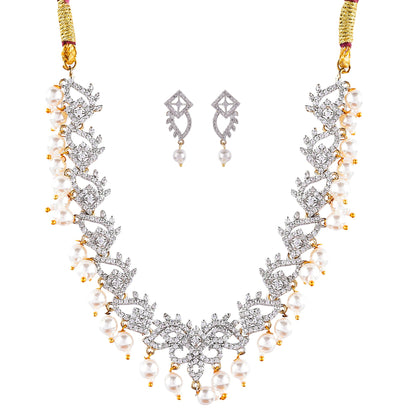 Rhodium-Plated Alloy Pearl Hanging Designer Choker Necklace - The Pari