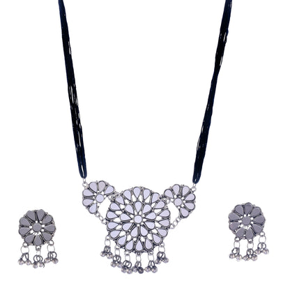 Silver-Plated Alloy Glass Studded Tribal Oxidised Choker Necklace - The Pari