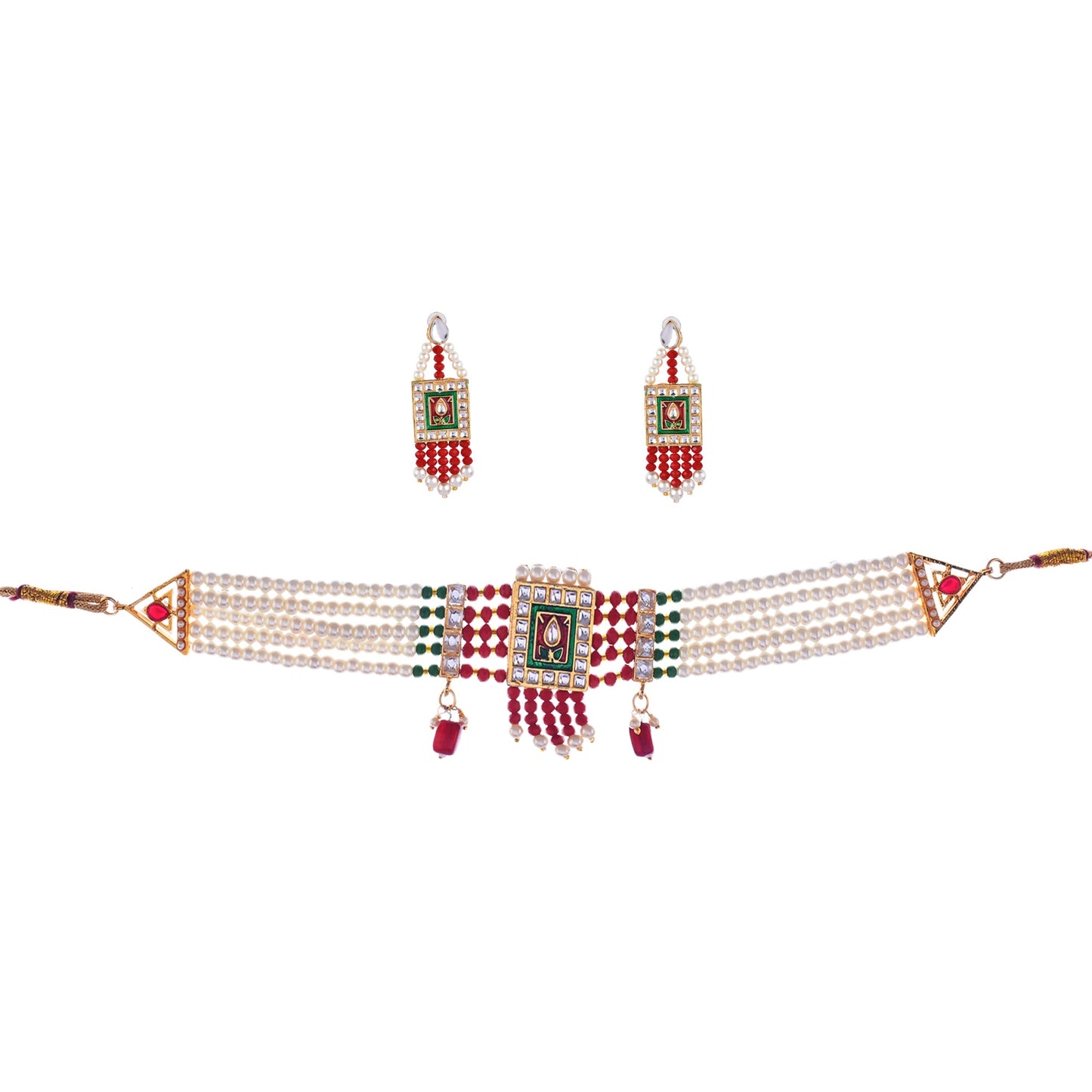 Gold-Polished Alloy Pearl And Glass Bread Choker Necklace - The Pari