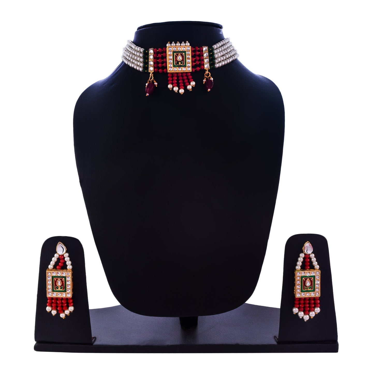 Gold-Polished Alloy Pearl And Glass Bread Choker Necklace - The Pari