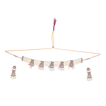 Gold-Polished Alloy Five Motif Pearl Choker Necklace - The Pari