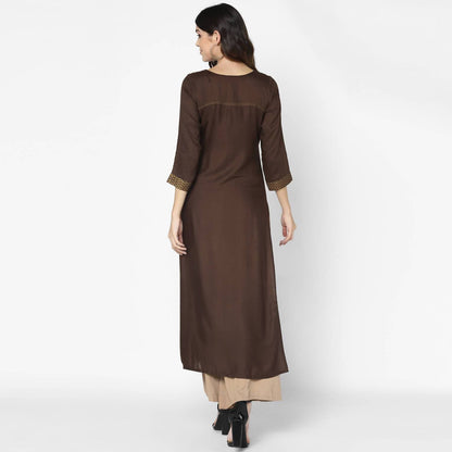 Cheera Hand Block Print Brown & Skin Color Straight Kurta With Palazzo (MAAI-081K)