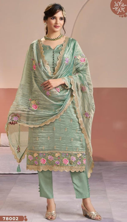Anaita Sea Green Gold Silk Suit With Embroidery & Zari Work